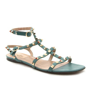 Valentino Aqua Rockstud Flat Sandals - Size 39