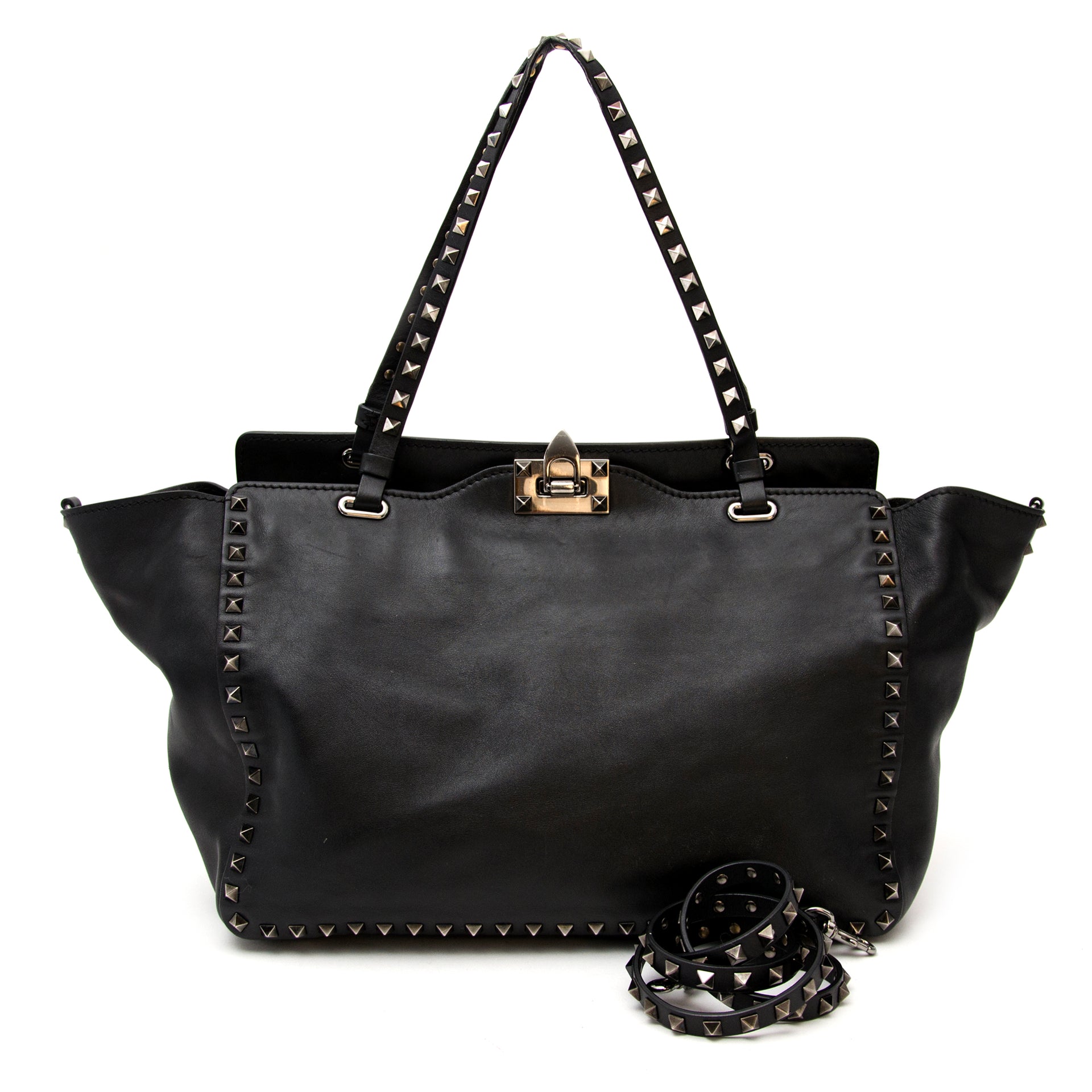 acheter en ligne pour le meilleur prix sac a main Valentino Black Rockstud Trapeze Tote