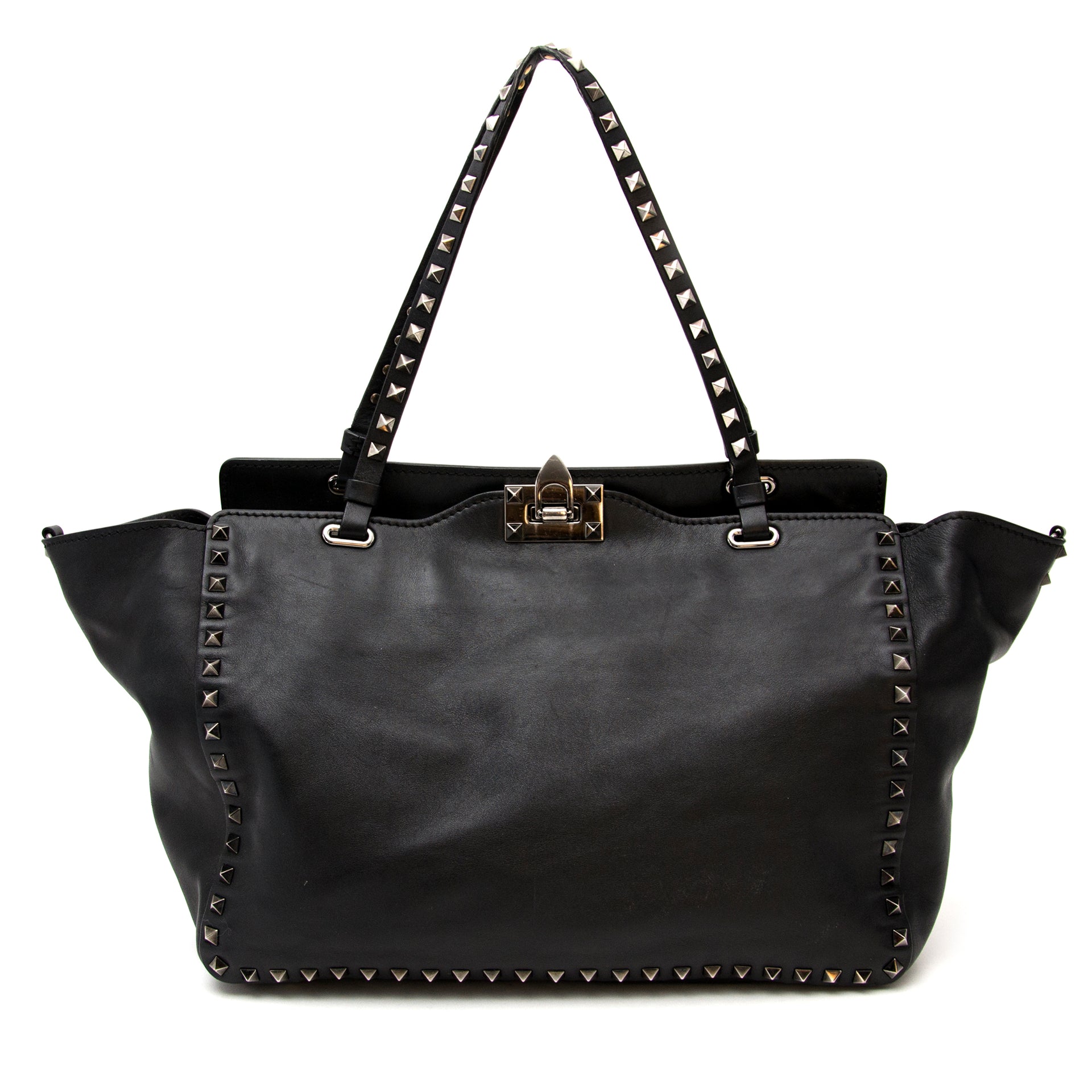 koop veilig online aan de beste prijs Valentino Black Rockstud Trapeze Tote