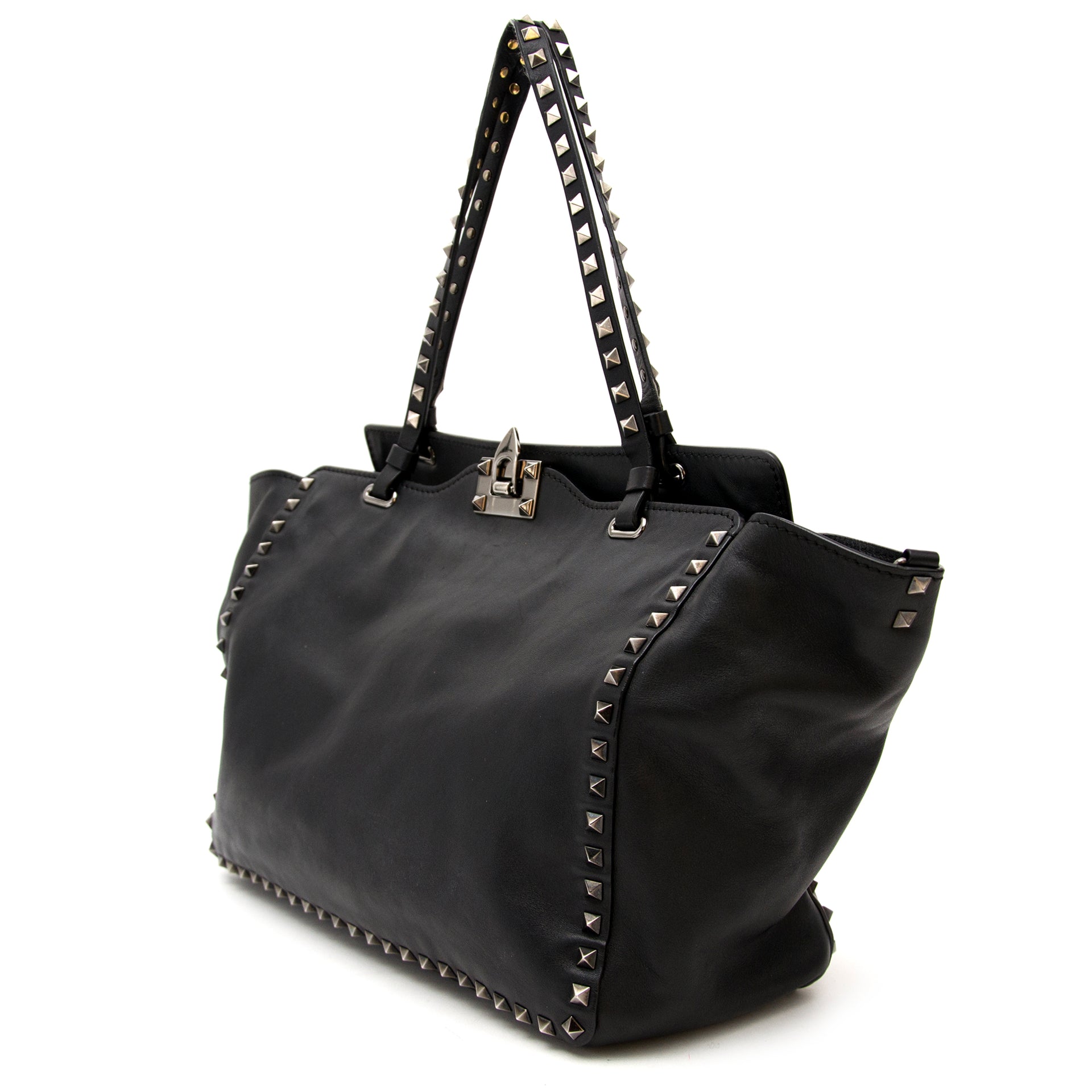 shop your designer luxury bag secondhand at the best price Valentino Black Rockstud Trapeze Tote