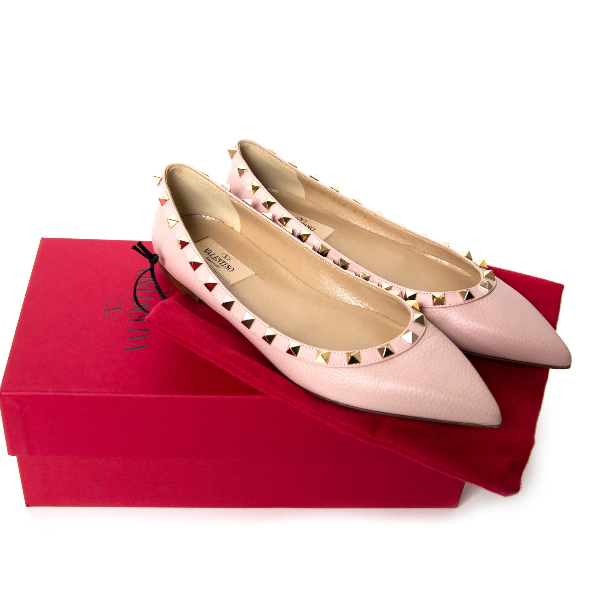 authentic Valentino Black Leather Rockstud Flats - Size 38,5 for sale at labellov