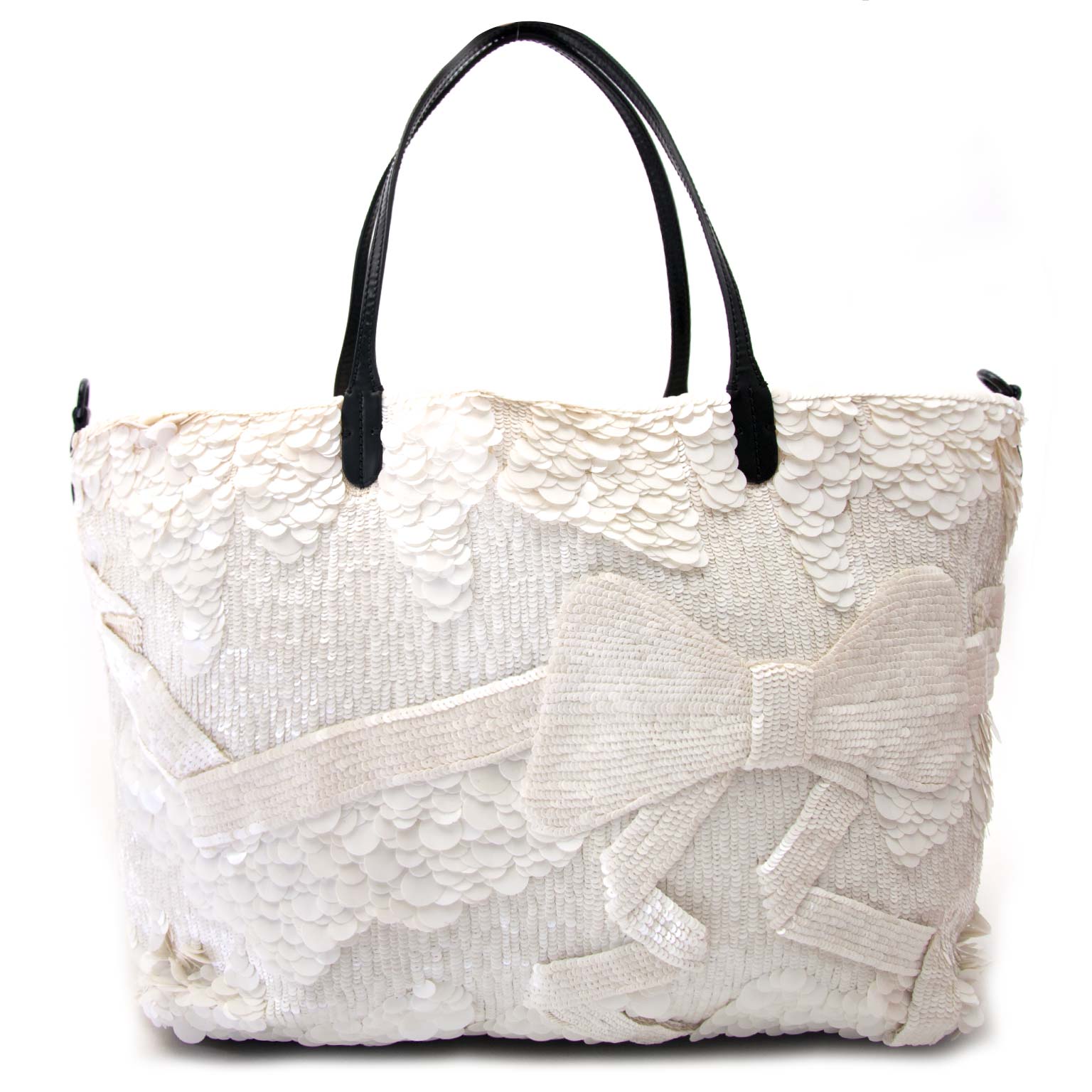 acheter en ligne pour le meilleur prix Valentino Garavan Black Nappa Leather White Sequin Couture Tote Bag