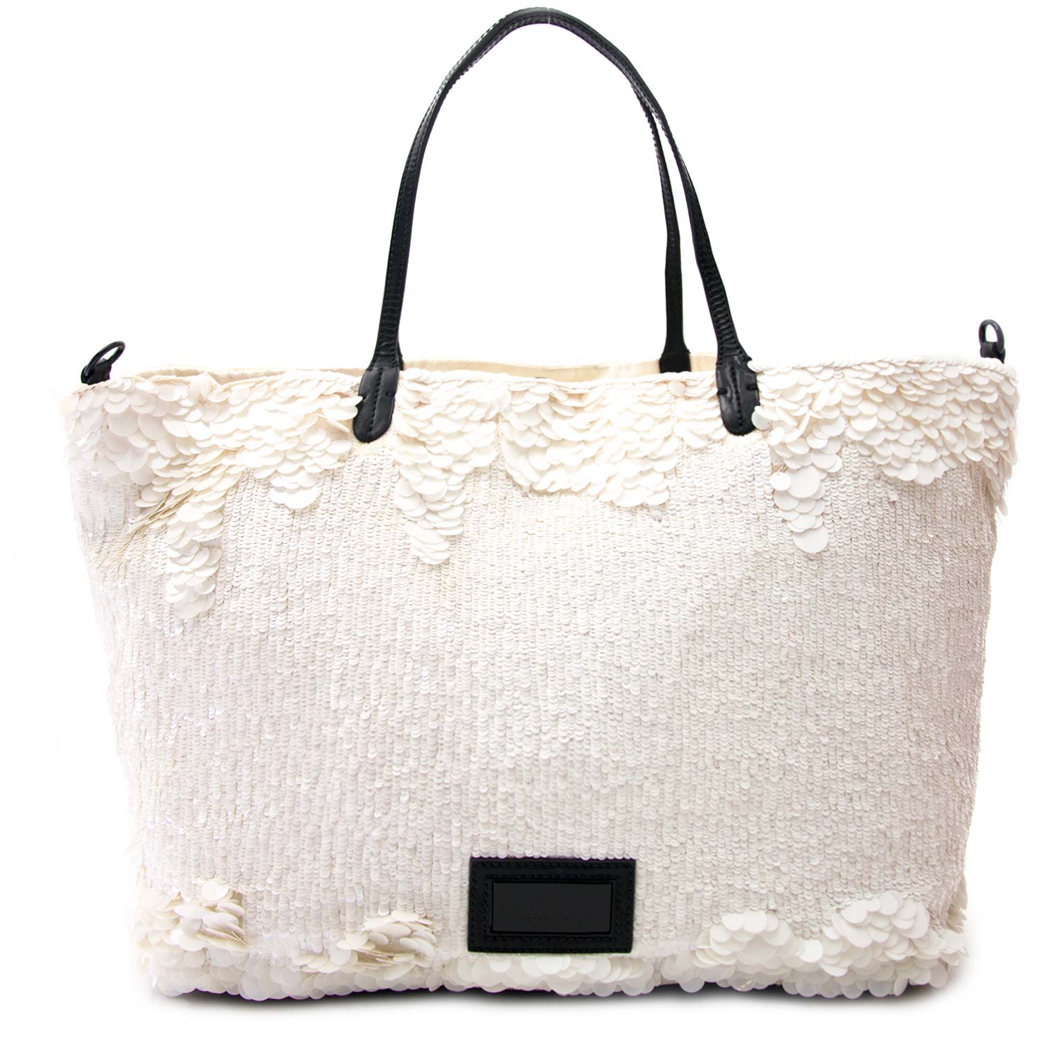 shop safe online secondemain Valentino Garavan Black Nappa Leather White Sequin Couture Tote Bag