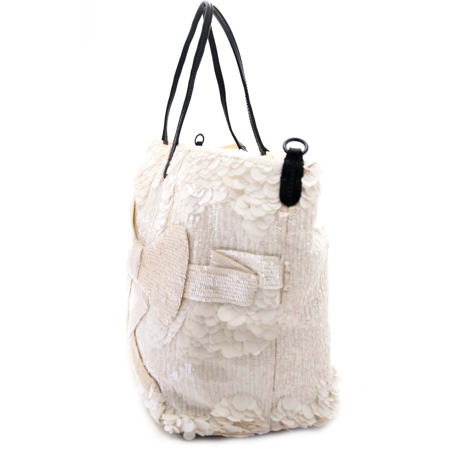 koop veilig one aan de Valentino Garavan Black Nappa Leather White Sequin Couture Tote Bag e
