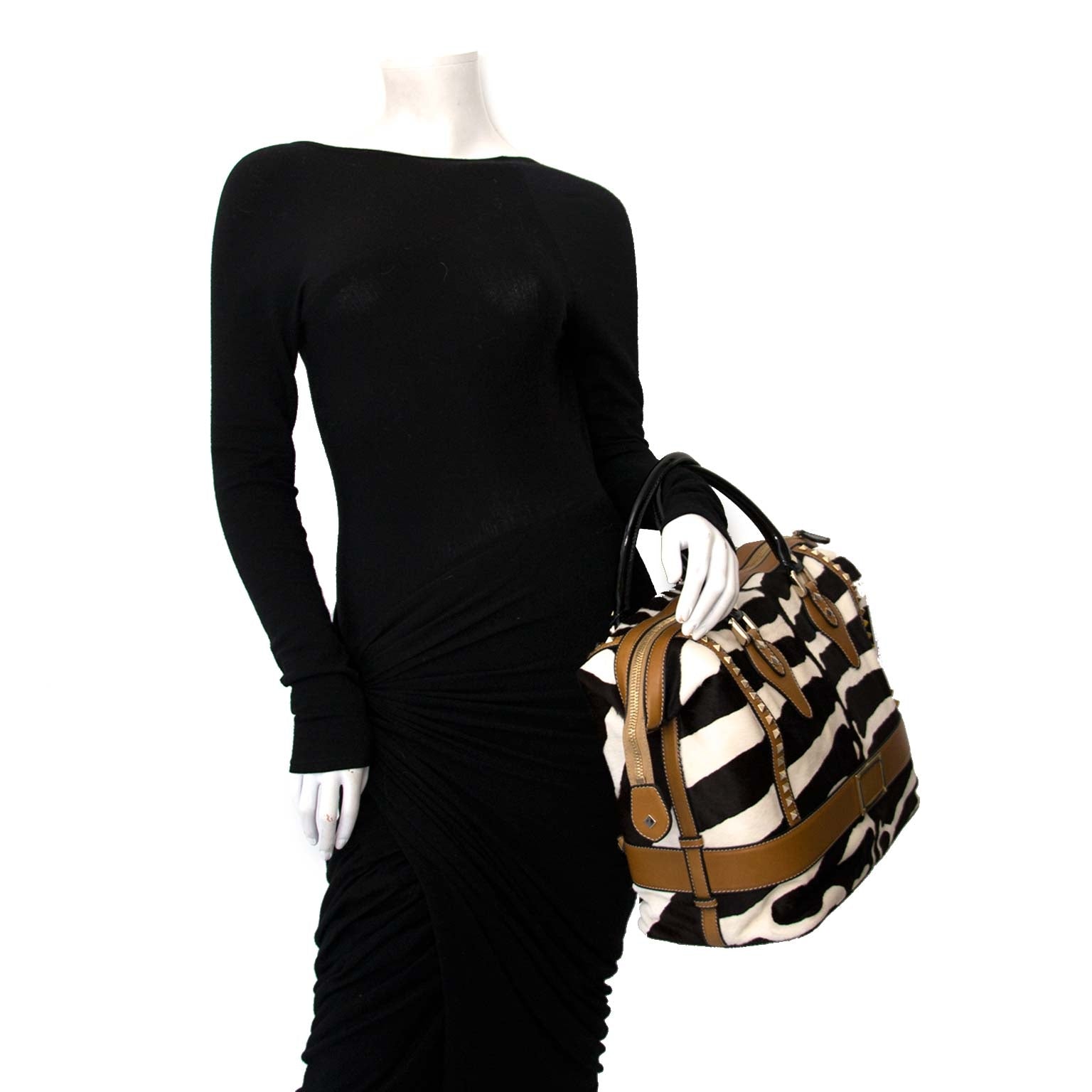 Valentino Zebra Motive Pony Hair Leather Studded Bag enligne et boutique Anvers seconde main sac de luxe