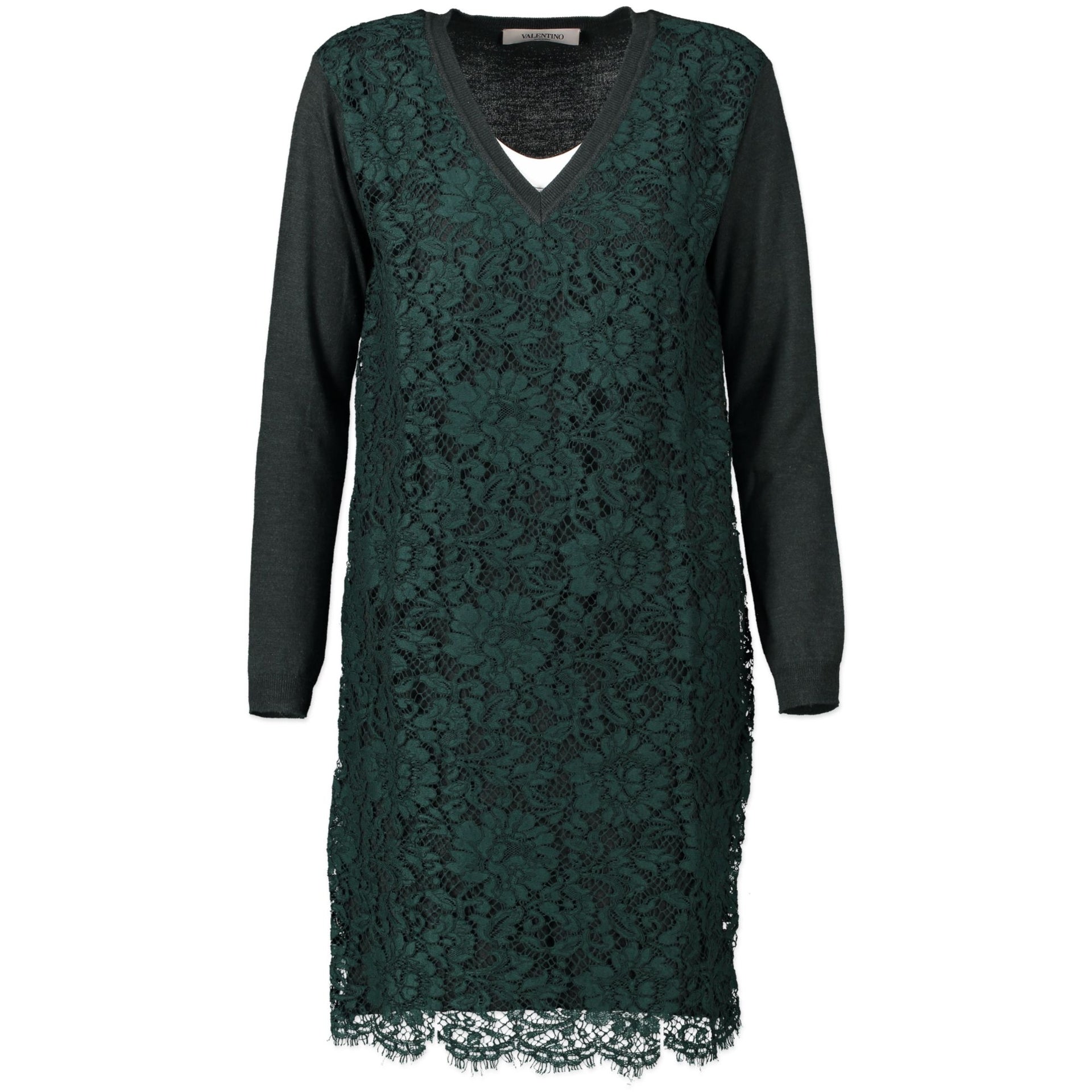 Valentino Green V-neck Lace Dress - size XS