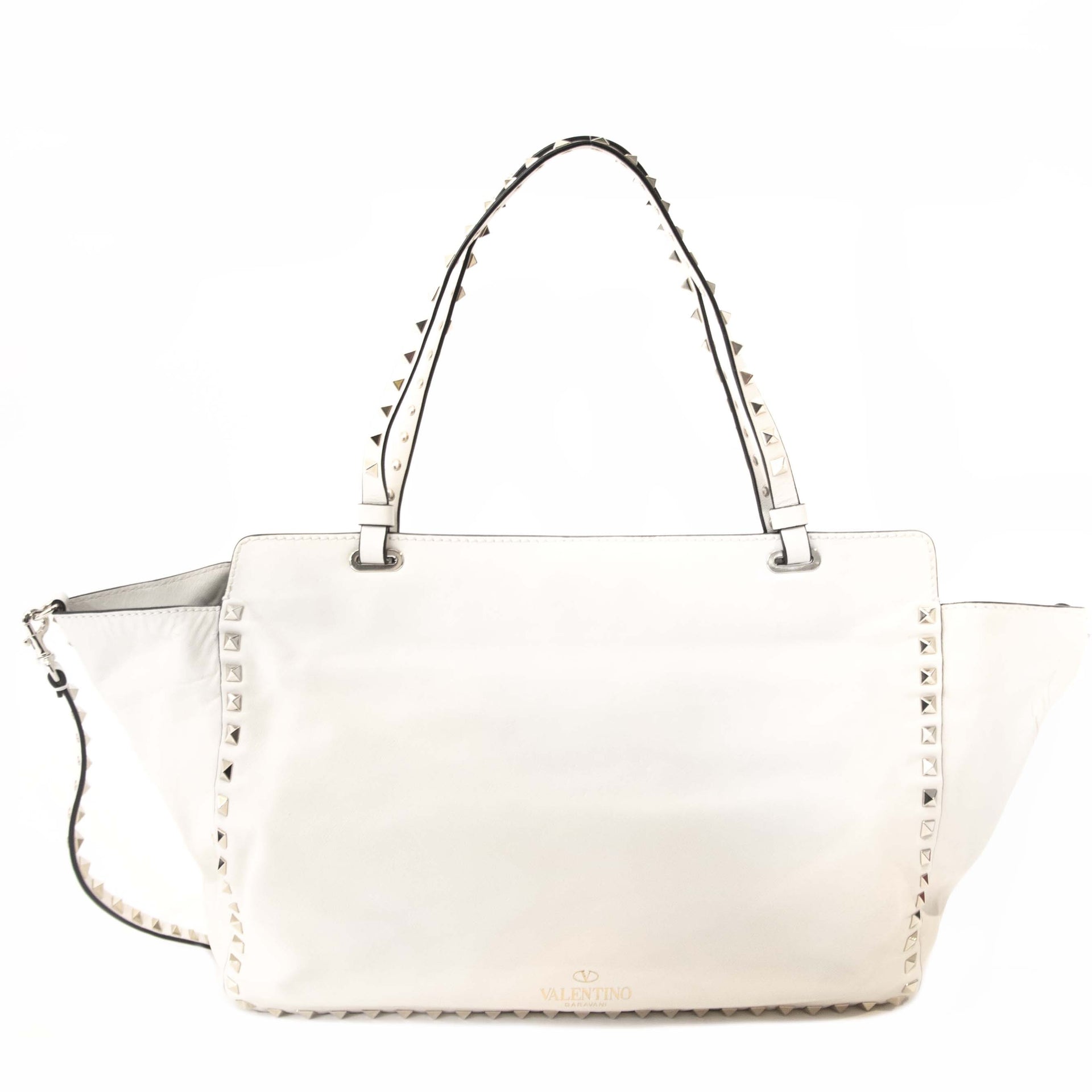 Buy and sell your authentic Valentino Garavani White Rockstud Leather Tote