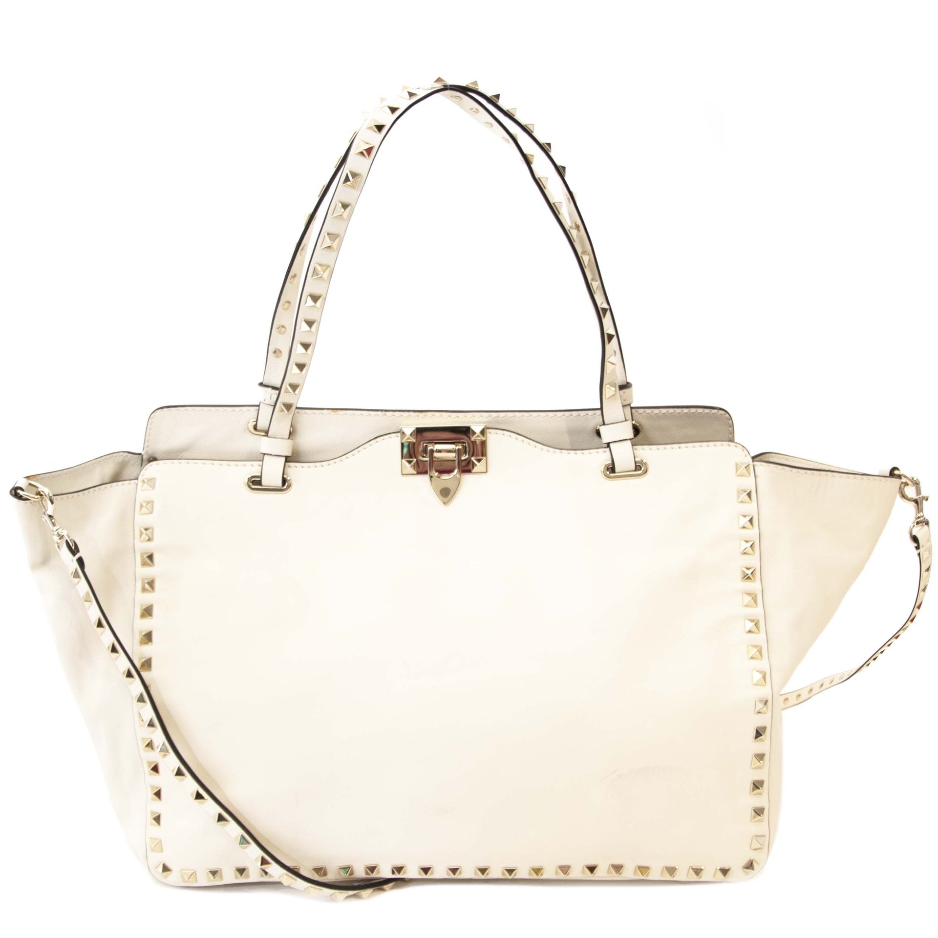 Valentino Garavani White Rockstud Leather Tote