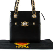 Gianni Versace Black Leather And Chain Shoulder Bag for sale online at Labellov