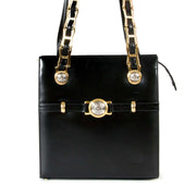 Vintage Gianni Versace Black Leather And Chain Shoulder Bag