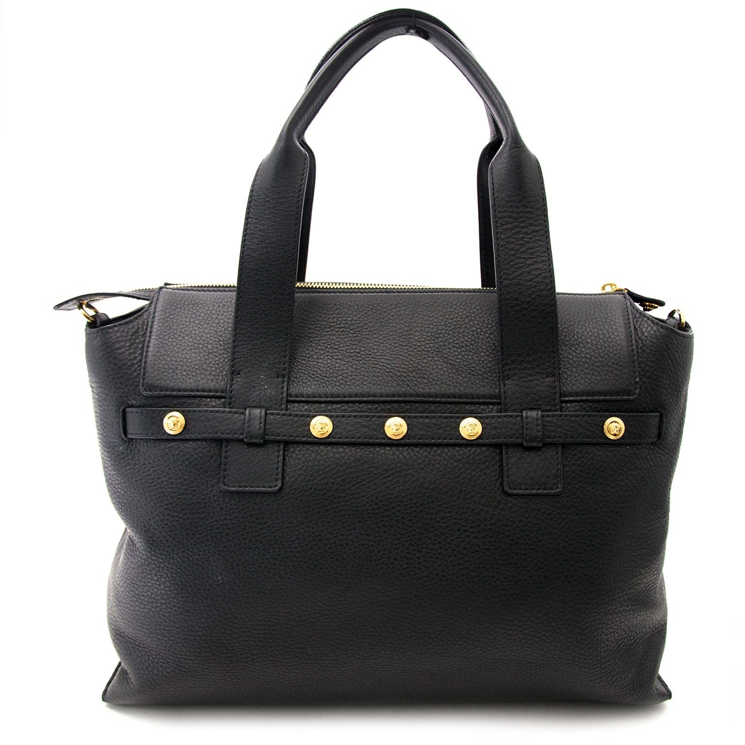 Versace Black Pebbled Leather Medusa Shopping Tote