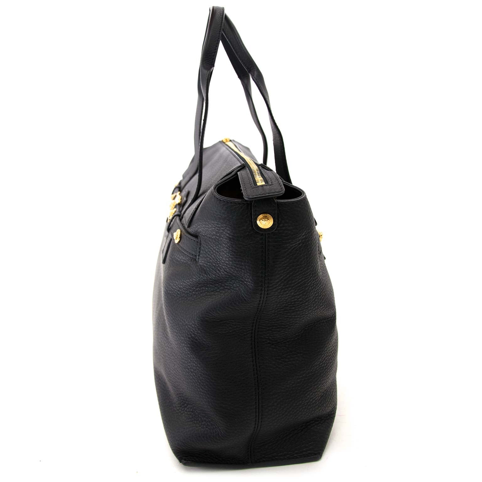 Bent u op zoek naar een authentieke Versace Black Pebbled Leather Medusa Shopping Tote?