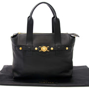 Versace Black Pebbled Leather Medusa Shopping Tote te koop