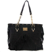 100% authentic Gianni Versace Black Suede Fringe Shoulder Bag
