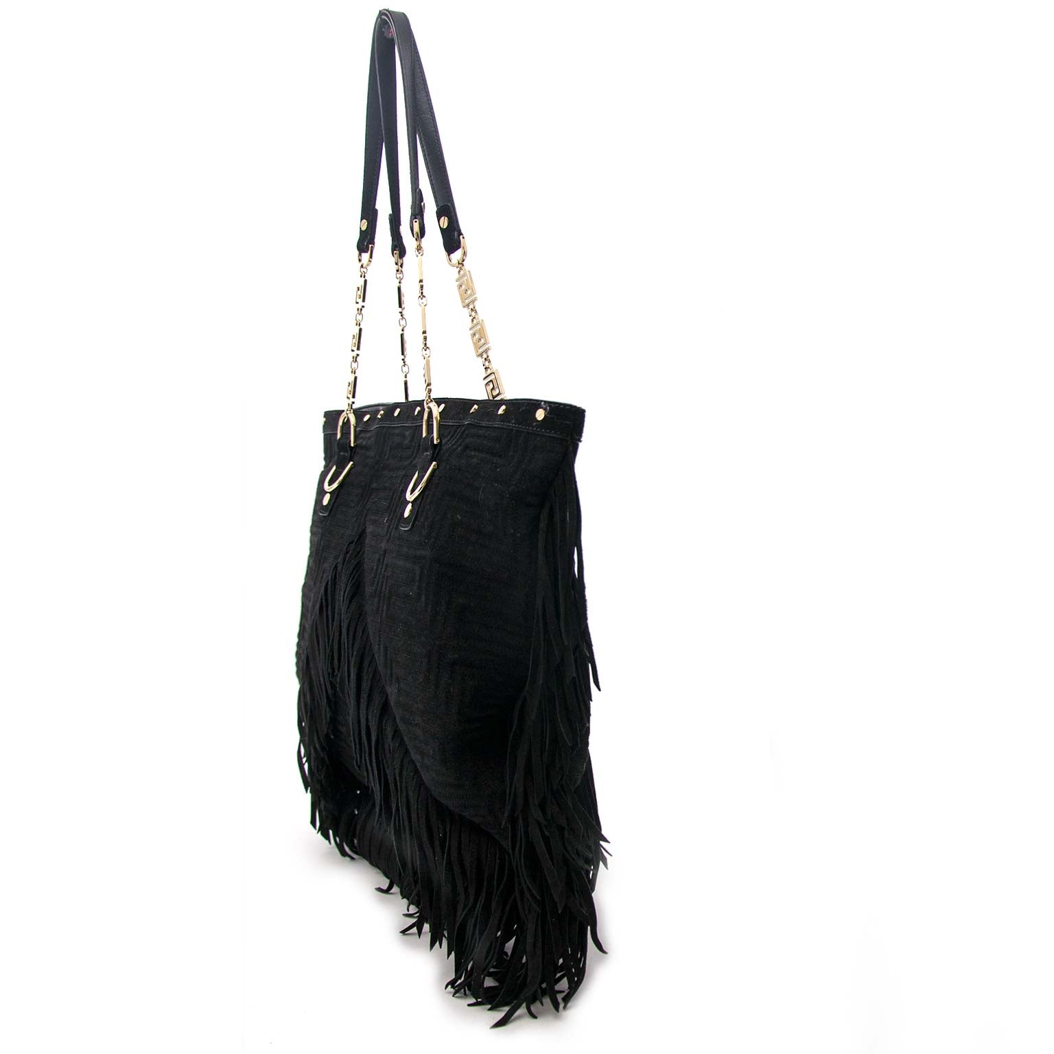 Gianni Versace Black Suede Fringe Shoulder Bag pour le meilleur prix