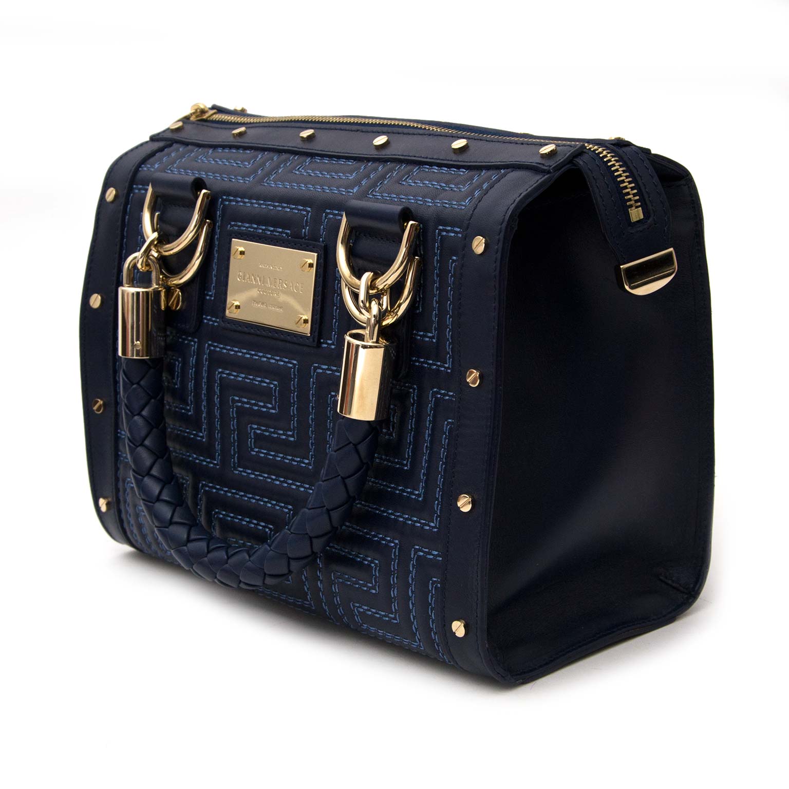 Koop uw authentieke designer handtas Gianni Versace Couture Blue Embroidered Bag