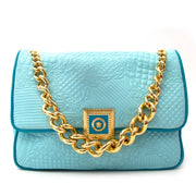 koop veilig online aan de beste prijs Versace Turquoise Quilted Leather 'Vanitas' Flap Chain Strap Handbag