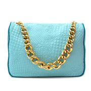 shop safe online your Versace Turquoise Quilted Leather 'Vanitas' Flap Chain Strap Handbag