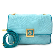 shop safe online your Versace Turquoise Quilted Leather 'Vanitas' Flap Chain Strap Handbag