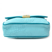 koop veilig online Versace Turquoise Quilted Leather 'Vanitas' Flap Chain Strap Handbag