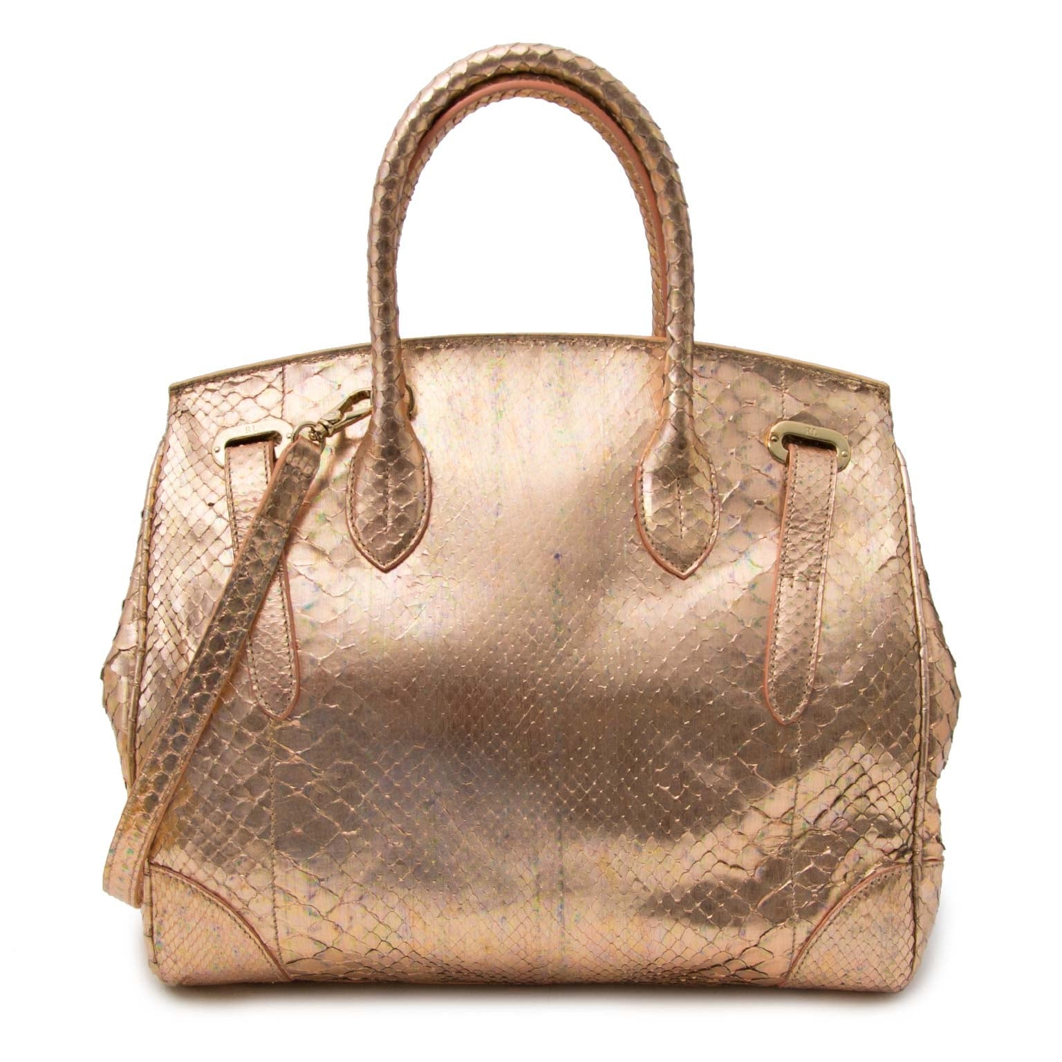 shop for the best price new Ralph Lauren Rose Gold Metallic Pearl Python Ricky 33 Bag
