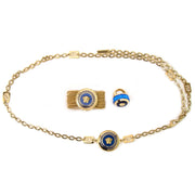 Versace Ring Chain Belt & Bracelet Gold Blue Jewelry Set Buy authentic designer Versace secondhand jewelry at Labellov at the best price. Safe and secure shopping. Koop tweedehands authentieke Versace juwelen ring riem bij designer webwinkel labellov