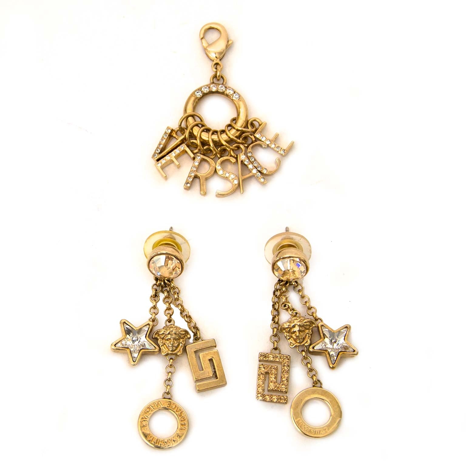Buy authentic versace gold-toned earrings and charm set at labellov vintage fashion webshop belgium