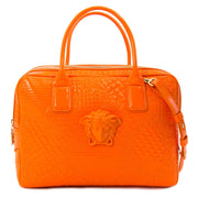 Versace Orange Patent Leather Bowling Bag 100% authentique