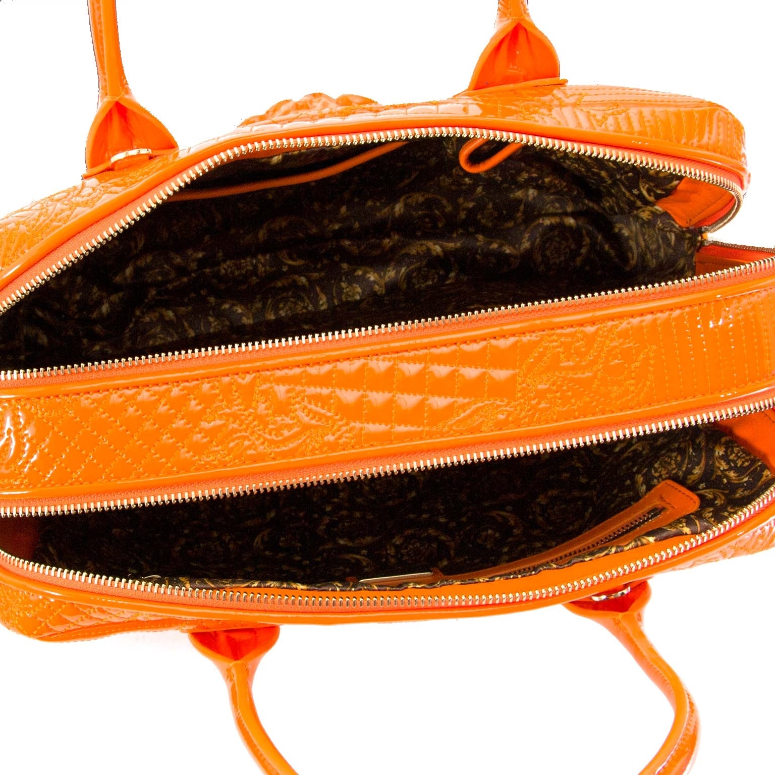 Versace Orange Patent Leather Bowling Bag