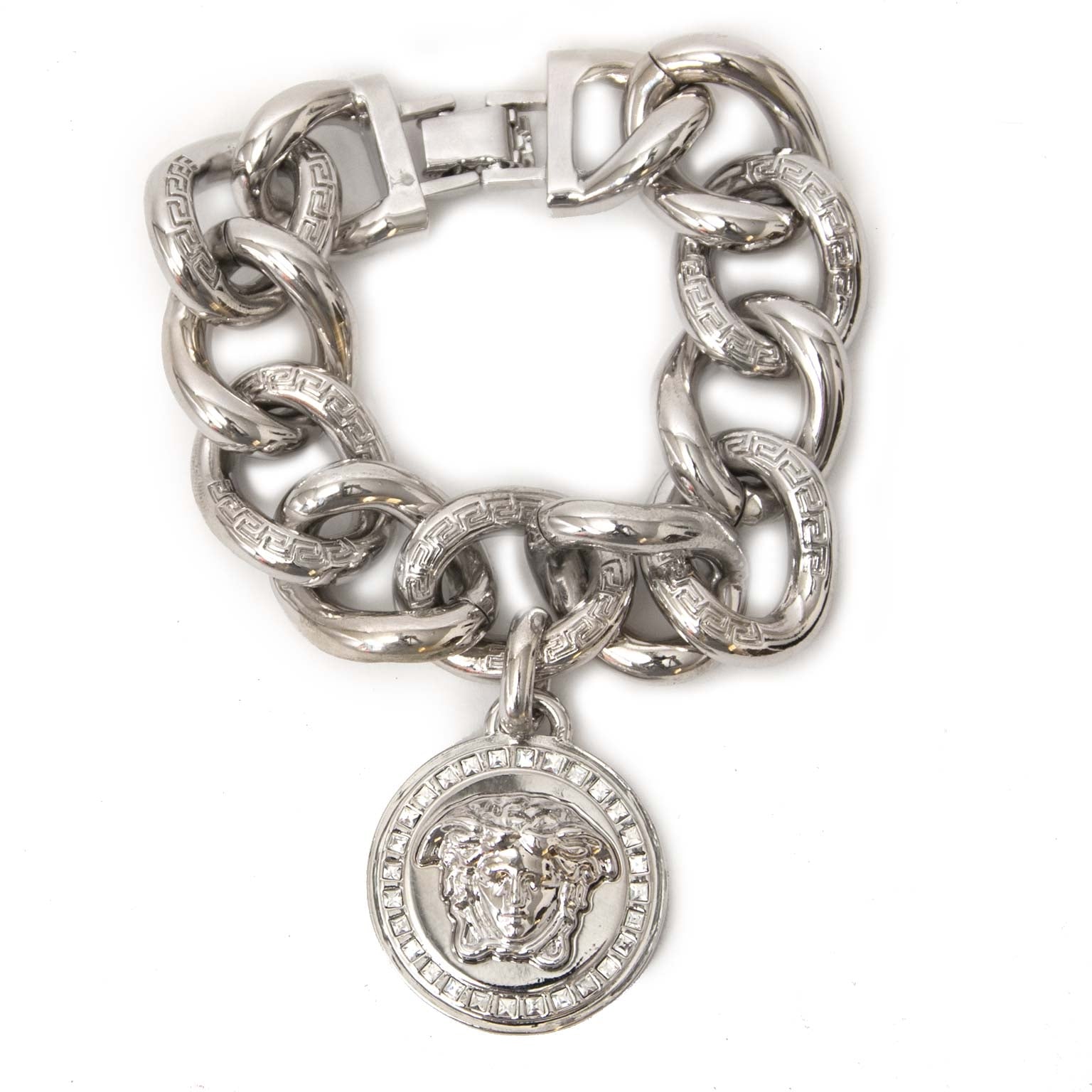 koop authentieke versace zilvere ketting medusa bij labellov vintage mode webshop belgië