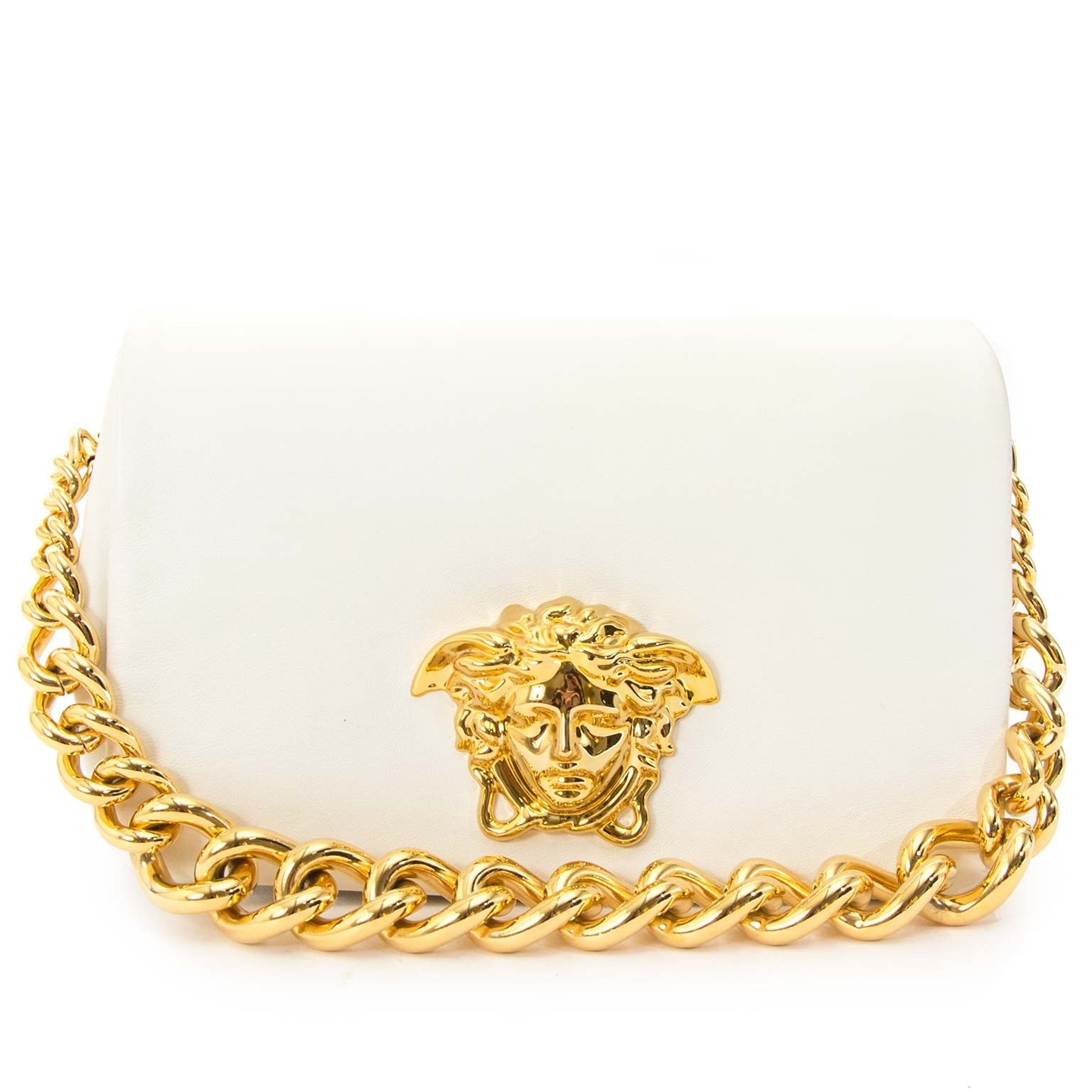 Versace Gold Medusa Cream Leather Shoulder Bag achetez secur en ligne