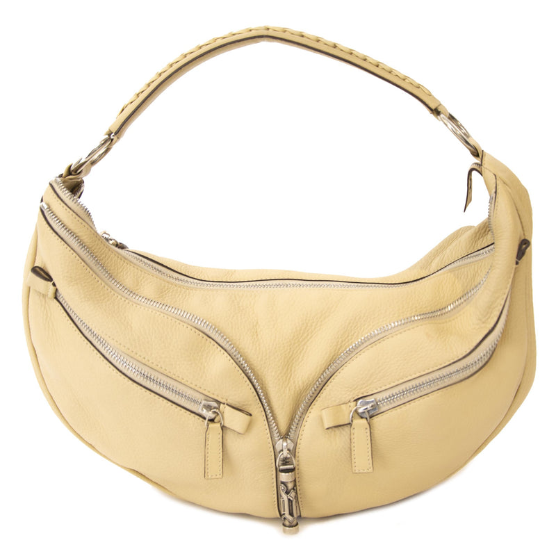 Authentieke tweedehands vintage Versace Ivory Half Moon Shoulder Bag koop online webshop LabelLOV