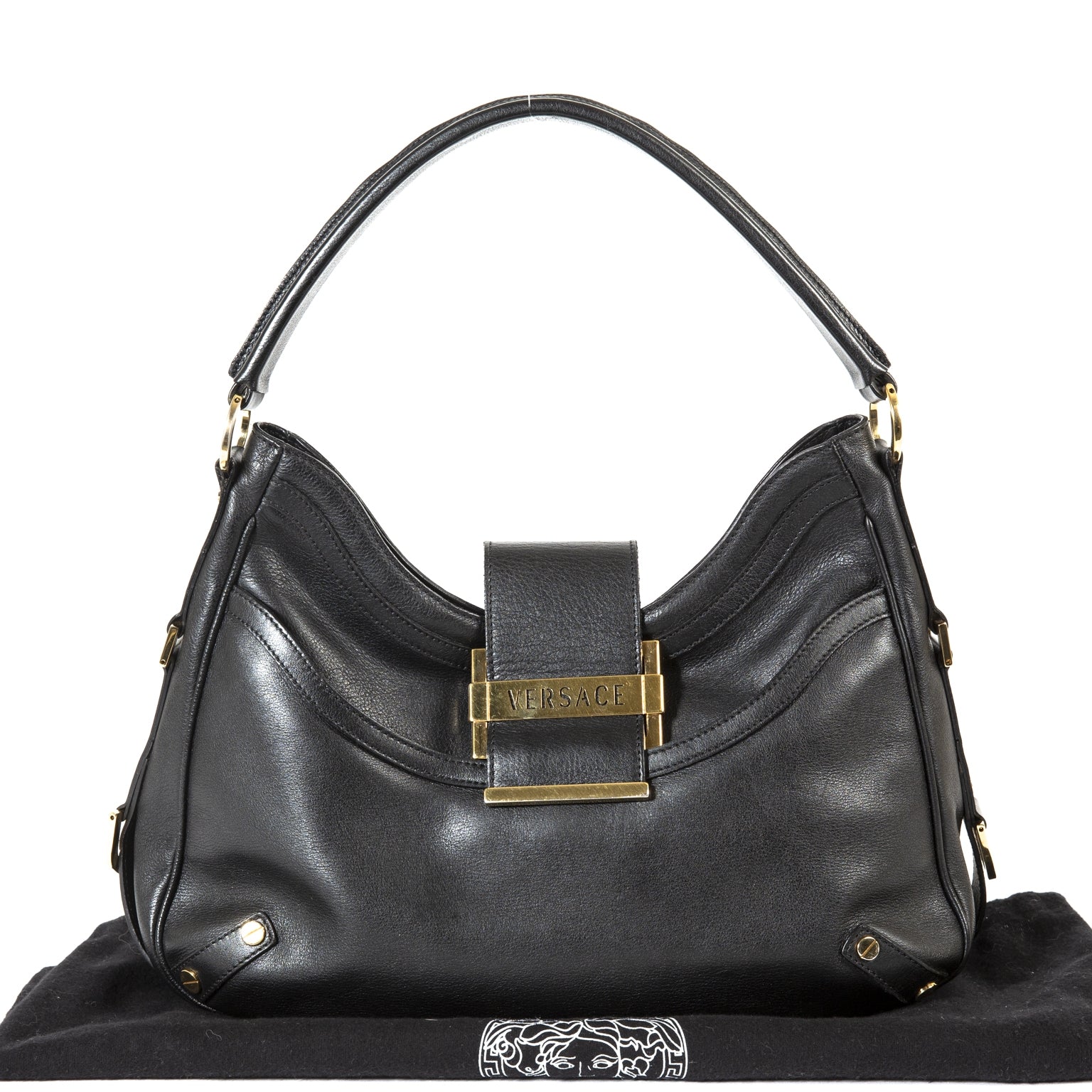 Versace Black Leather Shoulder Bag now for sale at labellov vintage fashion webshop belgium