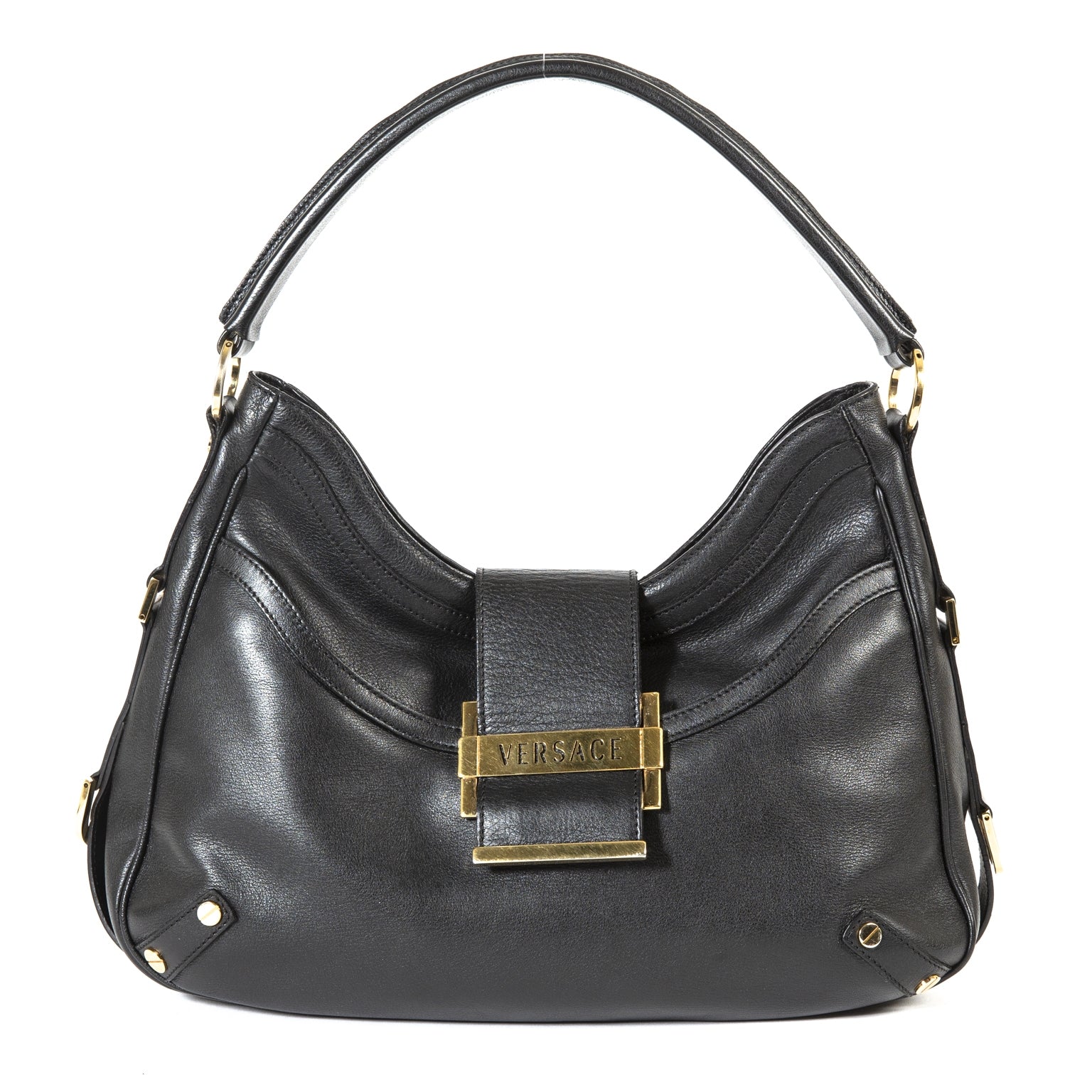 Versace Black Leather Shoulder Bag now for sale at labellov vintage fashion webshop belgium