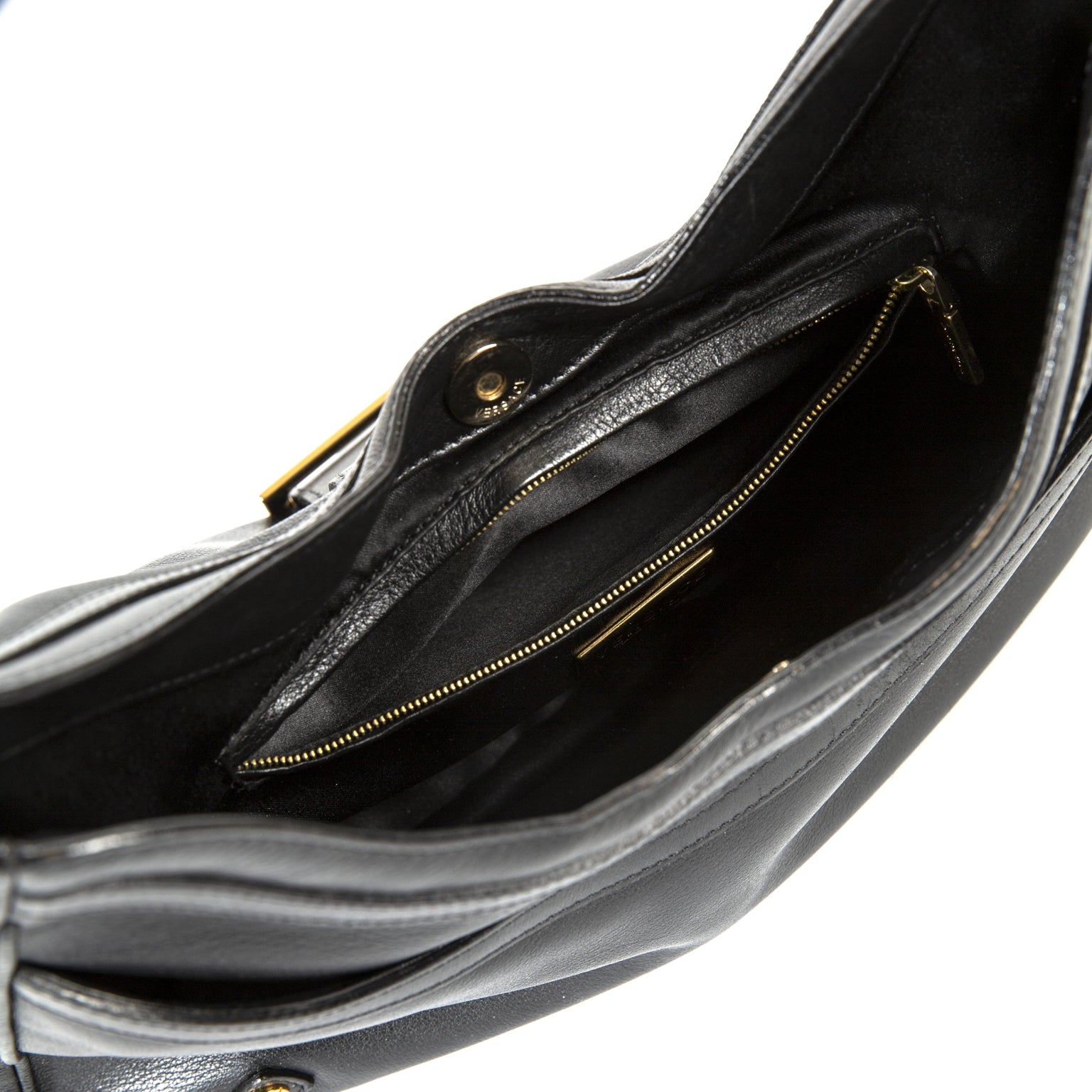 Versace Black Leather Shoulder Bag now for sale at labellov vintage fashion webshop belgium