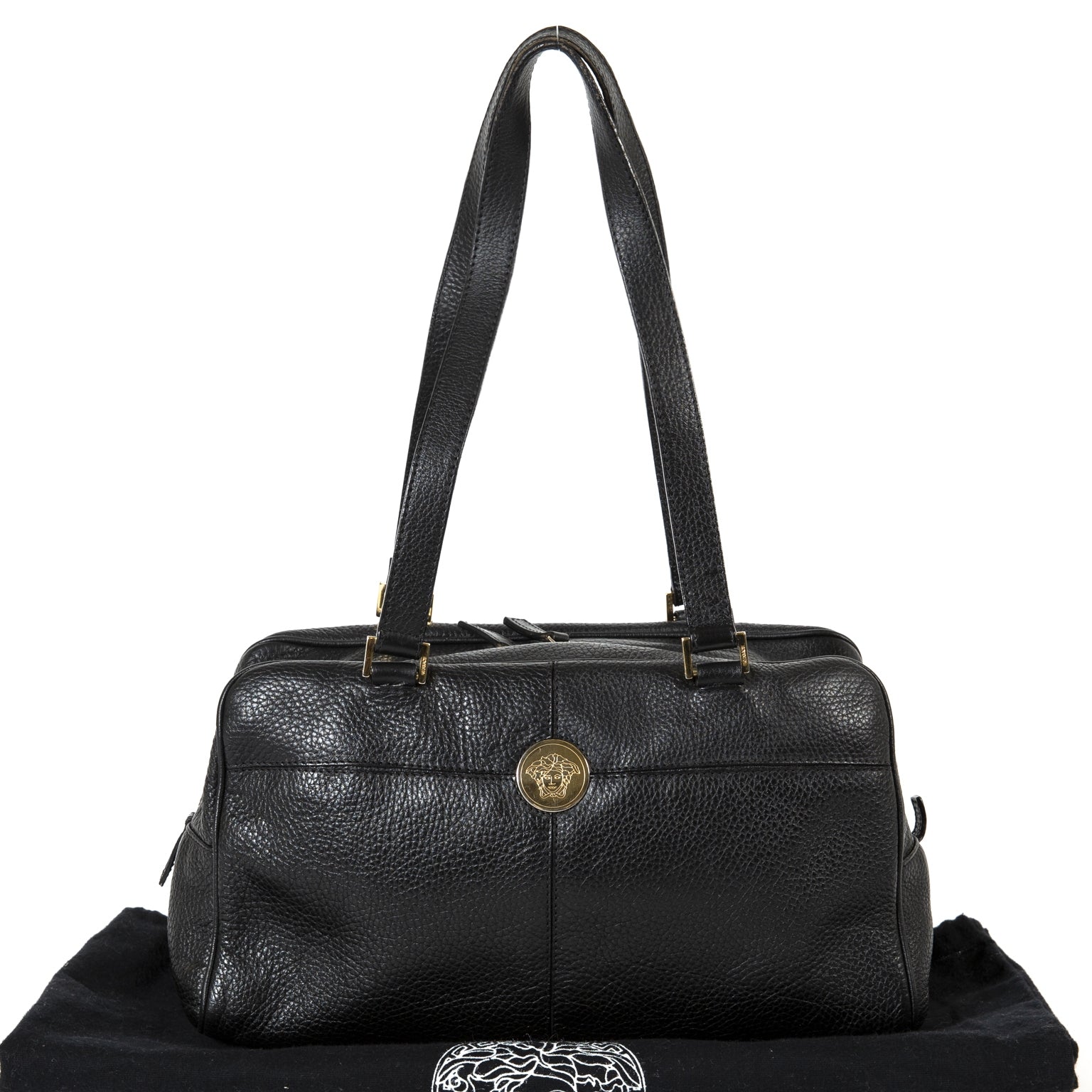 Versace Black Leather Medusa Shoulder Bag now for sale at labellov vintage fashion webshop belgium
