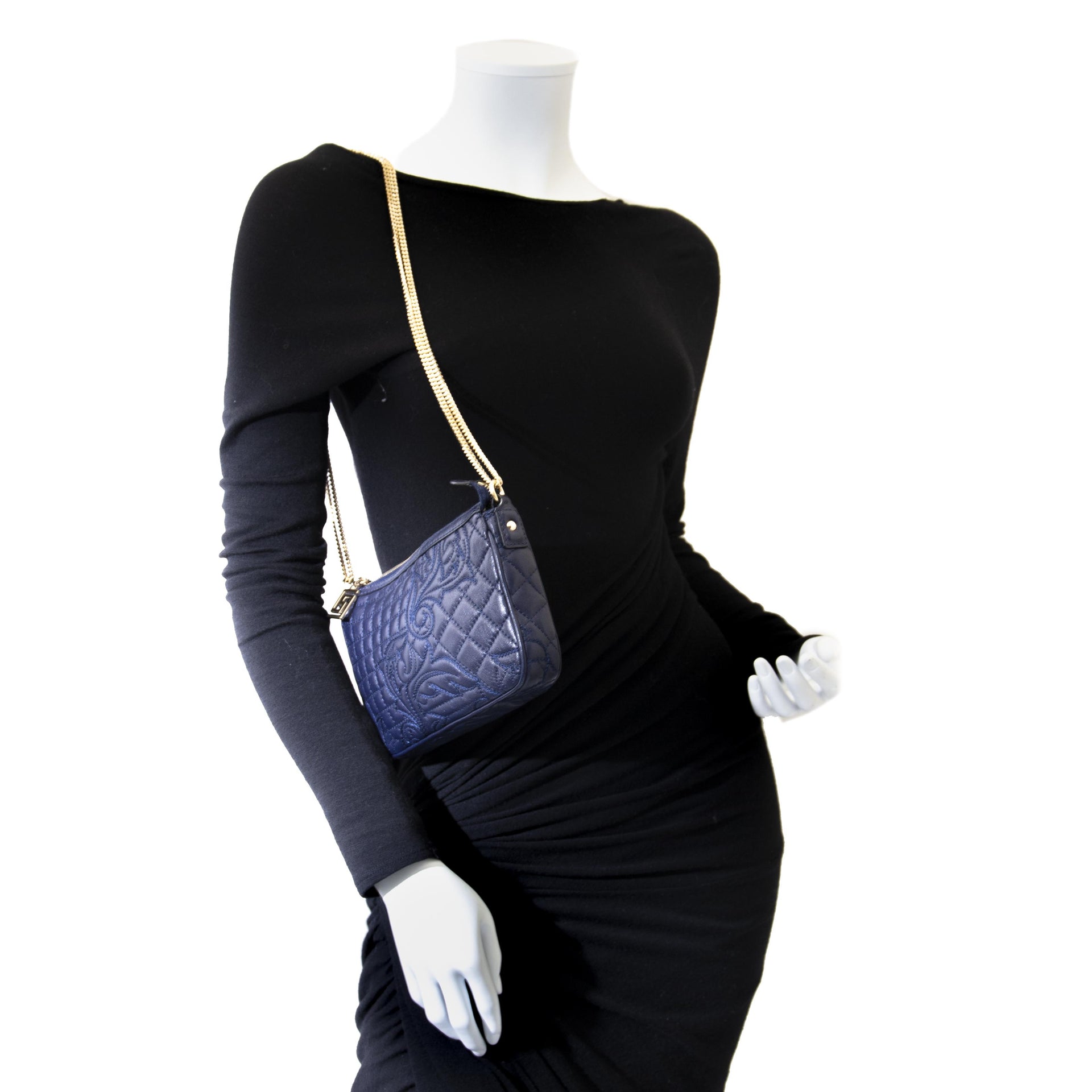 Gianni Versace Vanitas Blue Quilted Crossbody Bag
