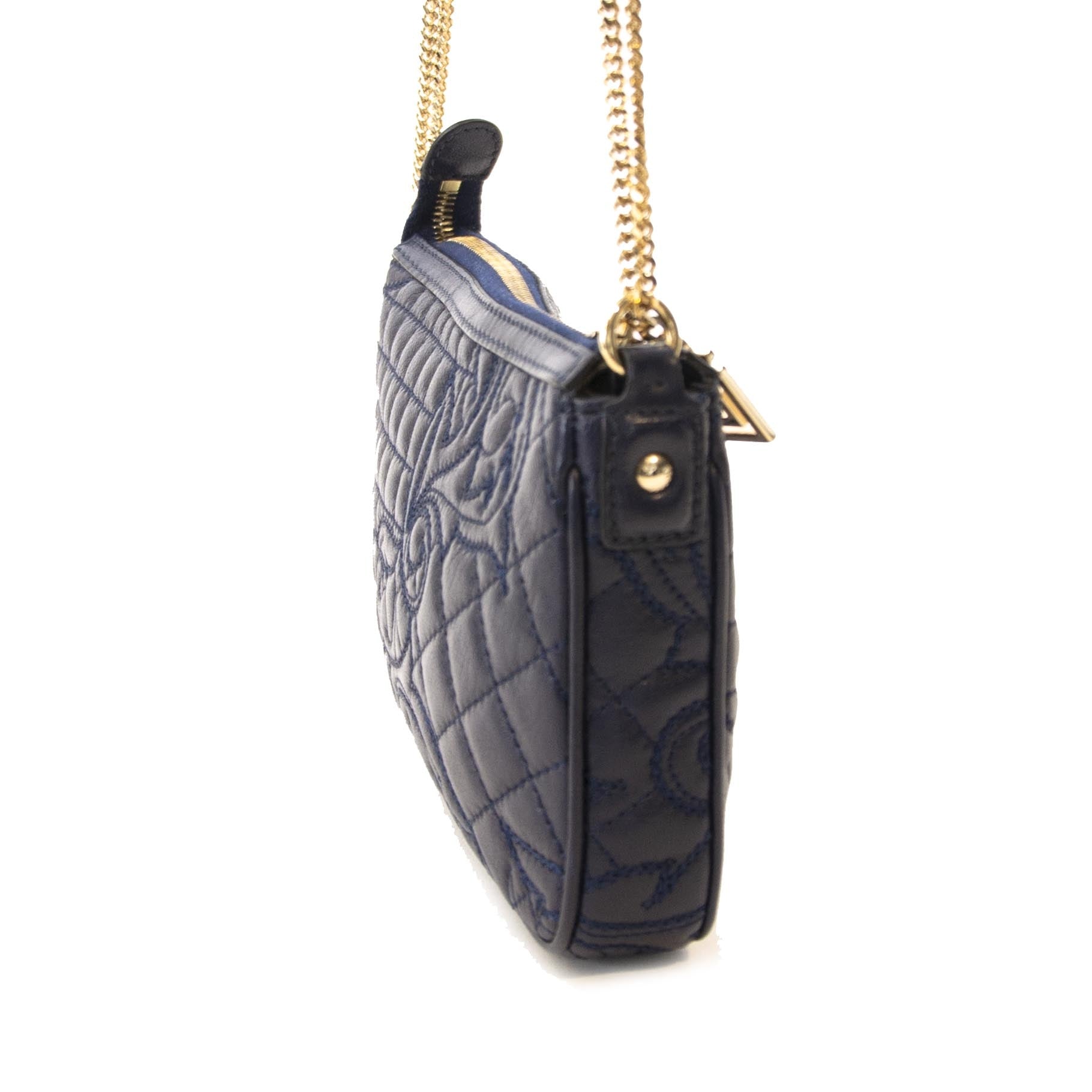 Gianni Versace Vanitas Blue Quilted Crossbody Bag