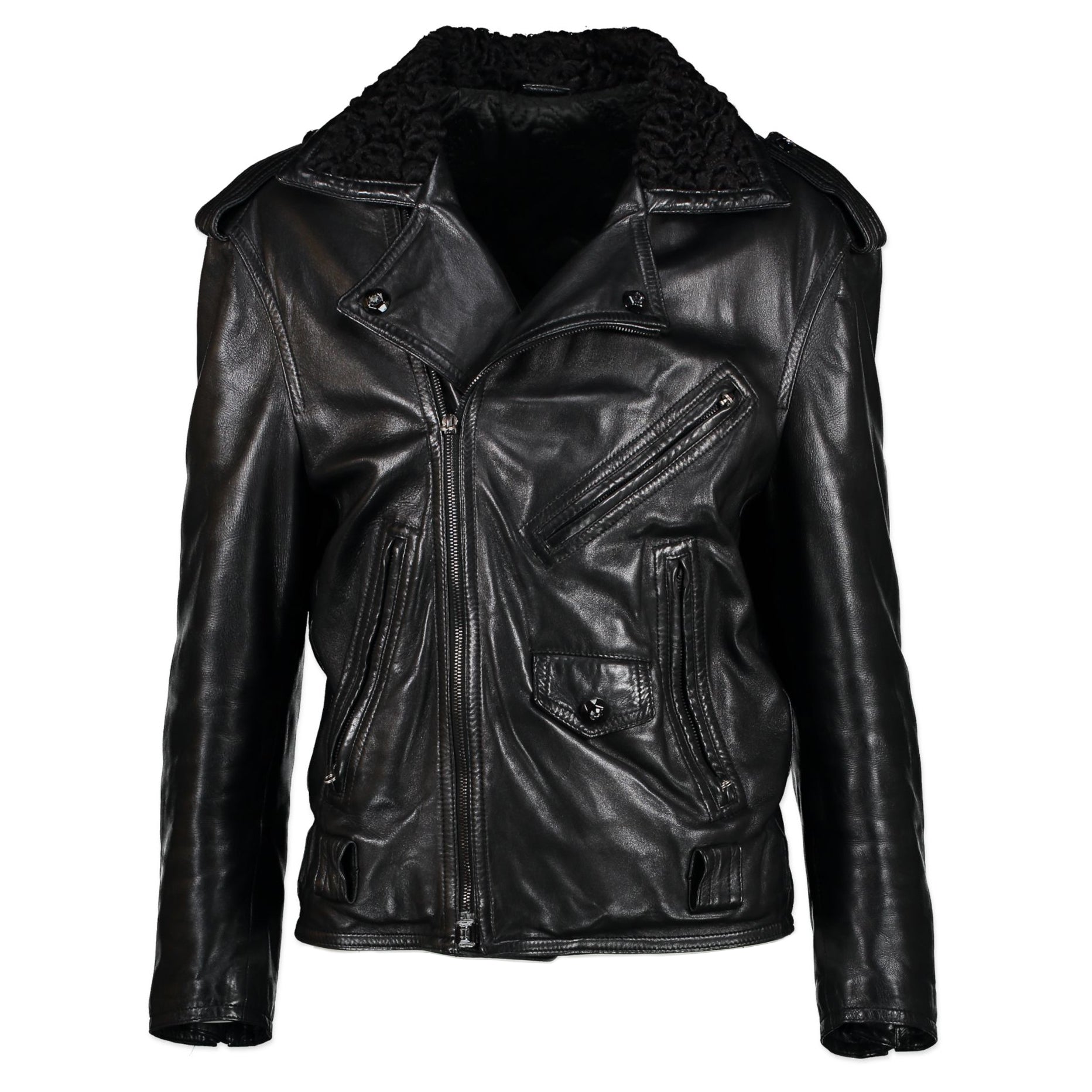 Versace Leather Shearling Biker Jacket - Size 38