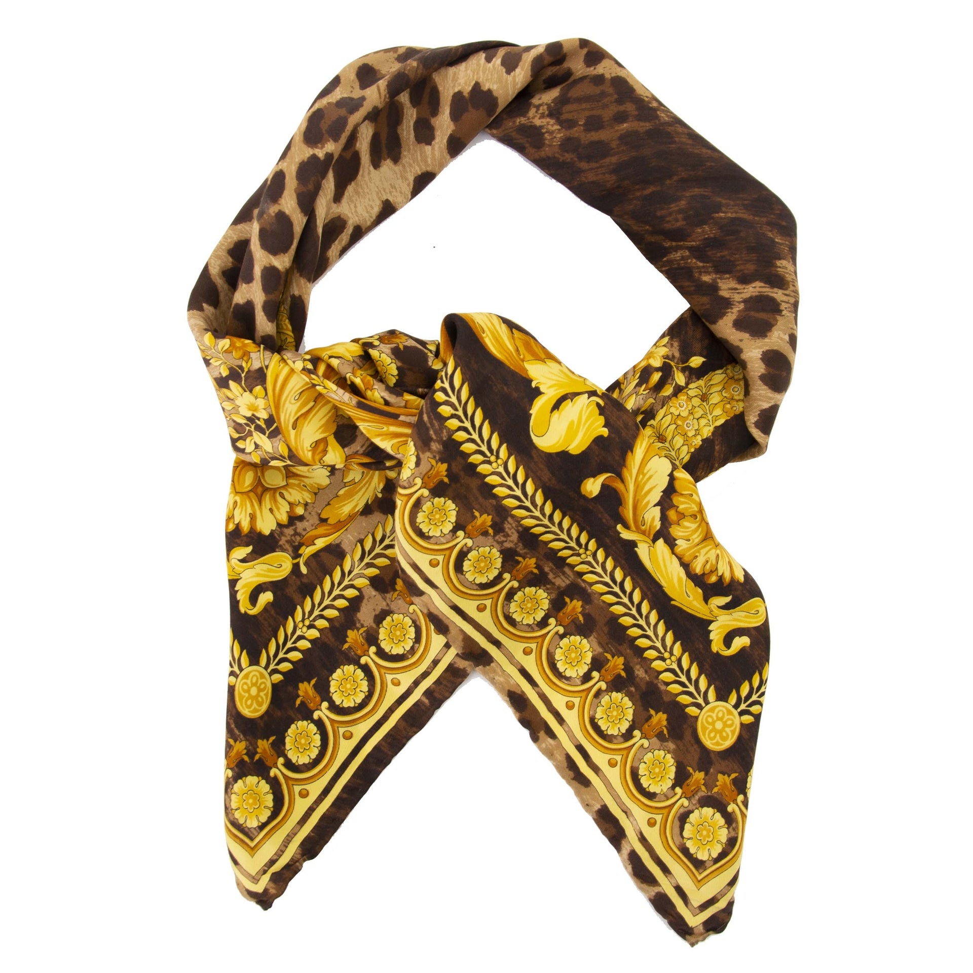 Authentic second hand Versace Scarf Leopard Print With Golden Details buy online LabelLOV