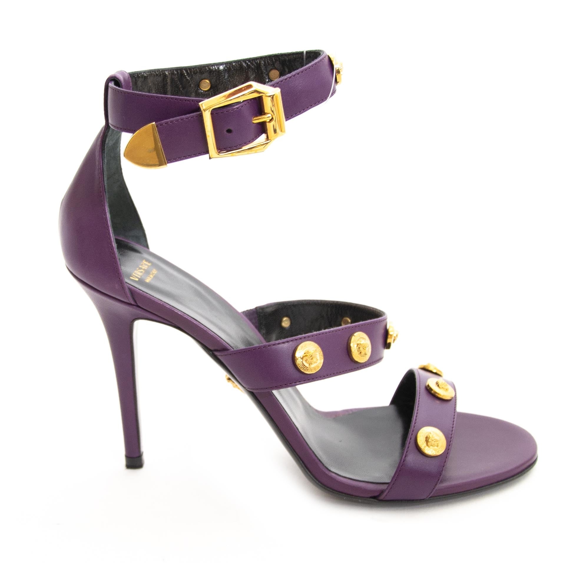 Versace Purple Medusa Stud Strap Sandals at Labellov. Safe online shopping