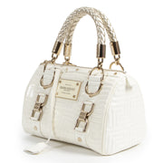 Authentieke Tweedehands Gianni Versace Couture White Patent Leather Top Handle Bag juiste prijs veilig online shoppen luxe merken webshop winkelen Antwerpen België mode fashion