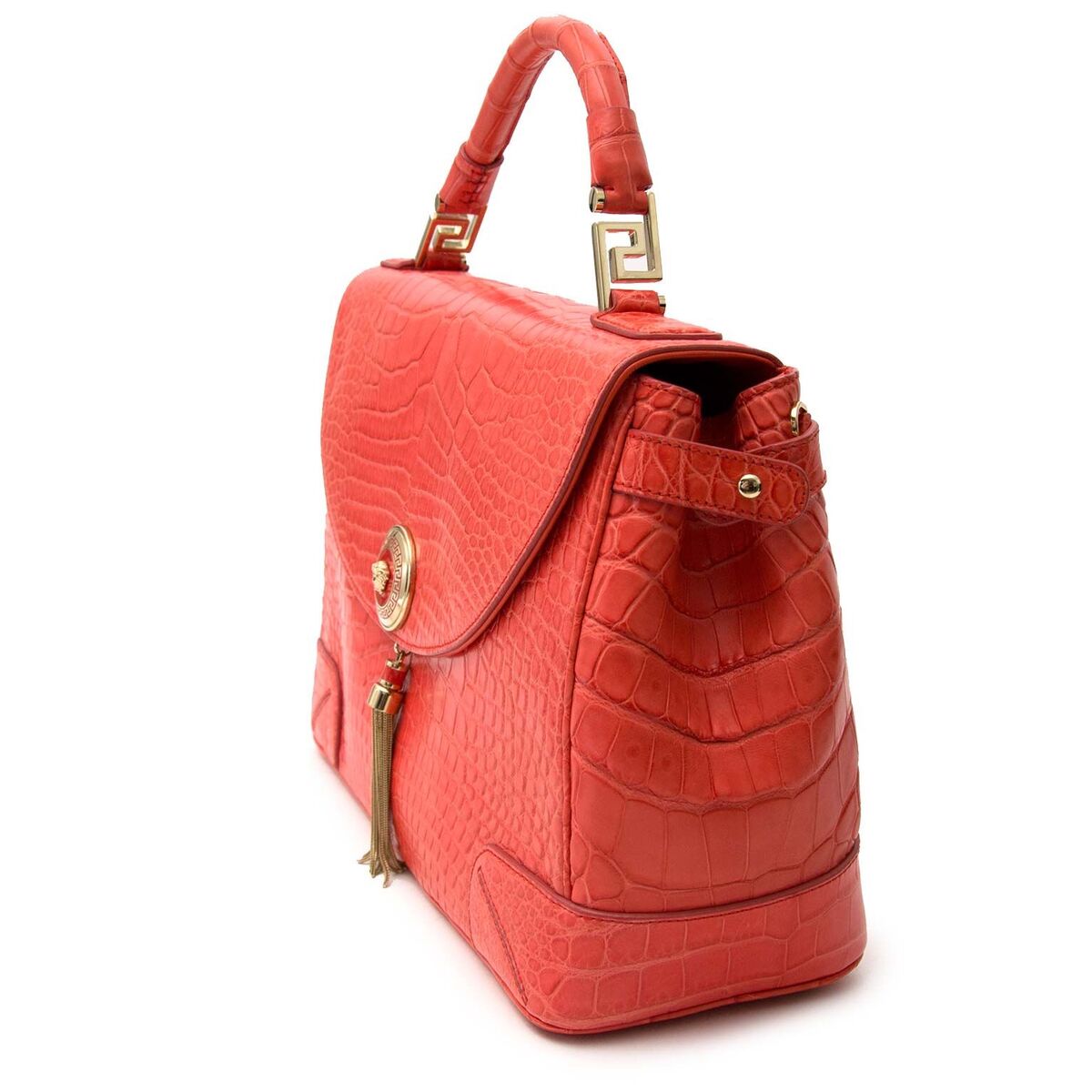 Compra une cartera Versace Croco autentica en el color anaranjado de cuero muy en moda para el precio correcto en LabelLOV.