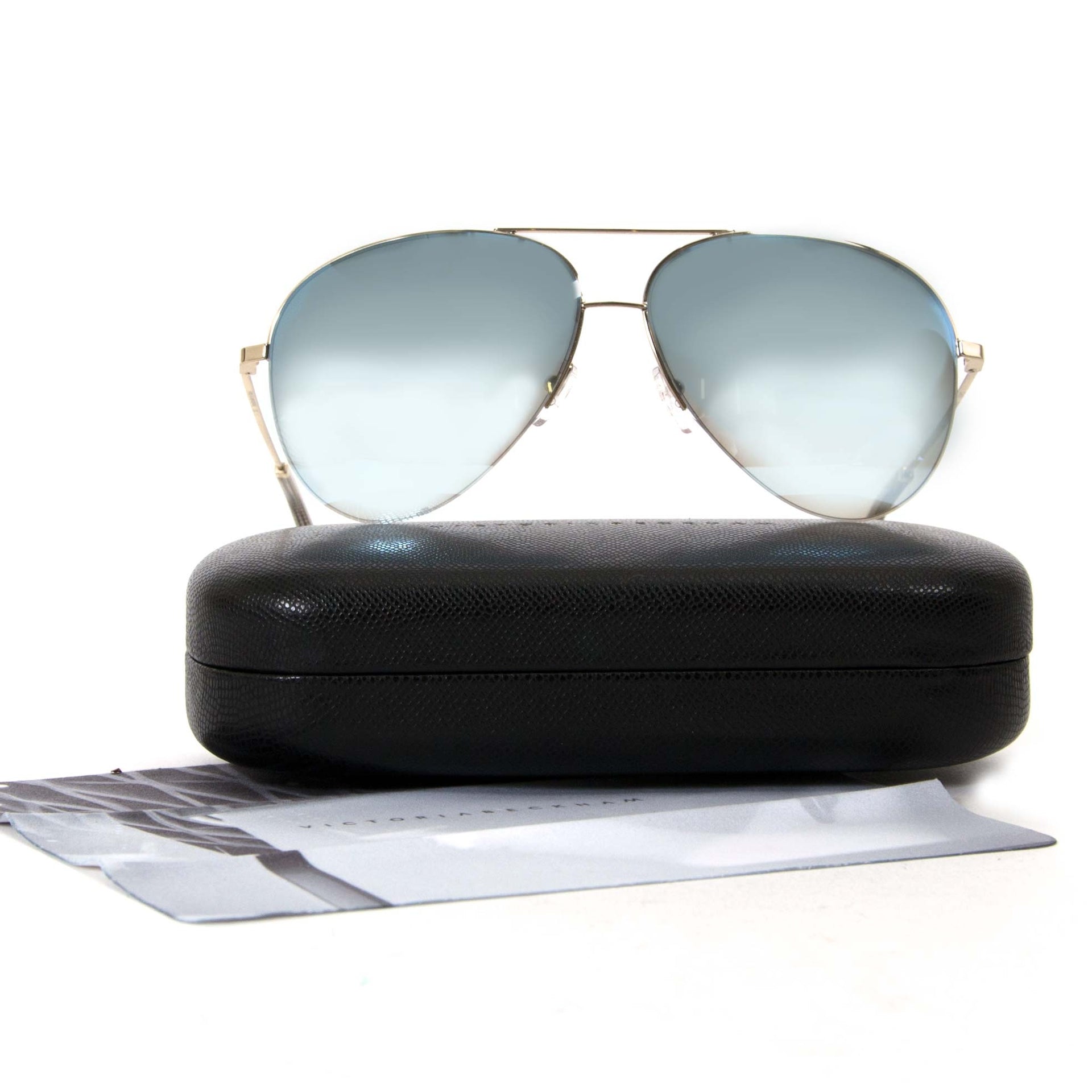 Victoria Beckham Flash Blue & Gold Classic Victoria Pilot Sunglasses pour le meilleur prix chez Labellov à Anvers