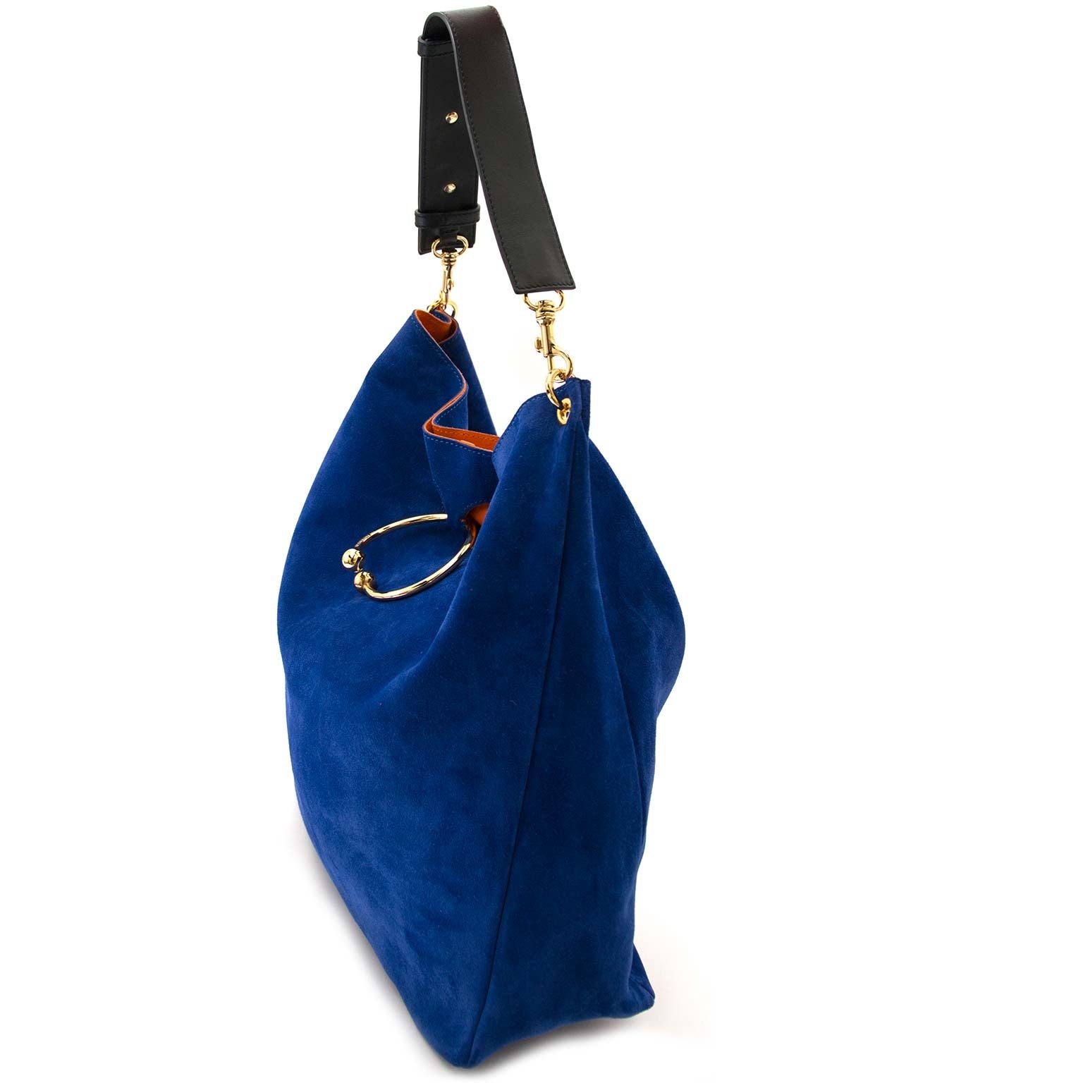 veilig online shoppen bij labellov vintage mode webshop belgië met jw anderson grote hobo piercing tas royal blauw