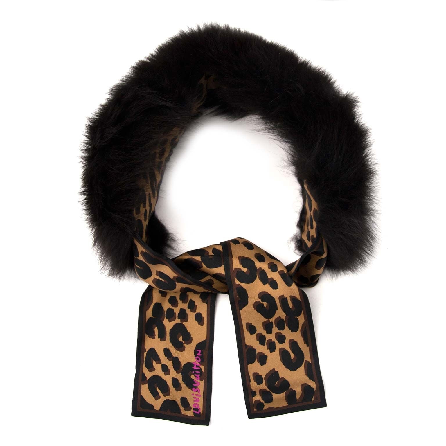 buy secondhand Louis Vuitton x stephen Sprouse Silk Leopard And Greenland Fox Bandeau/scarf for sale