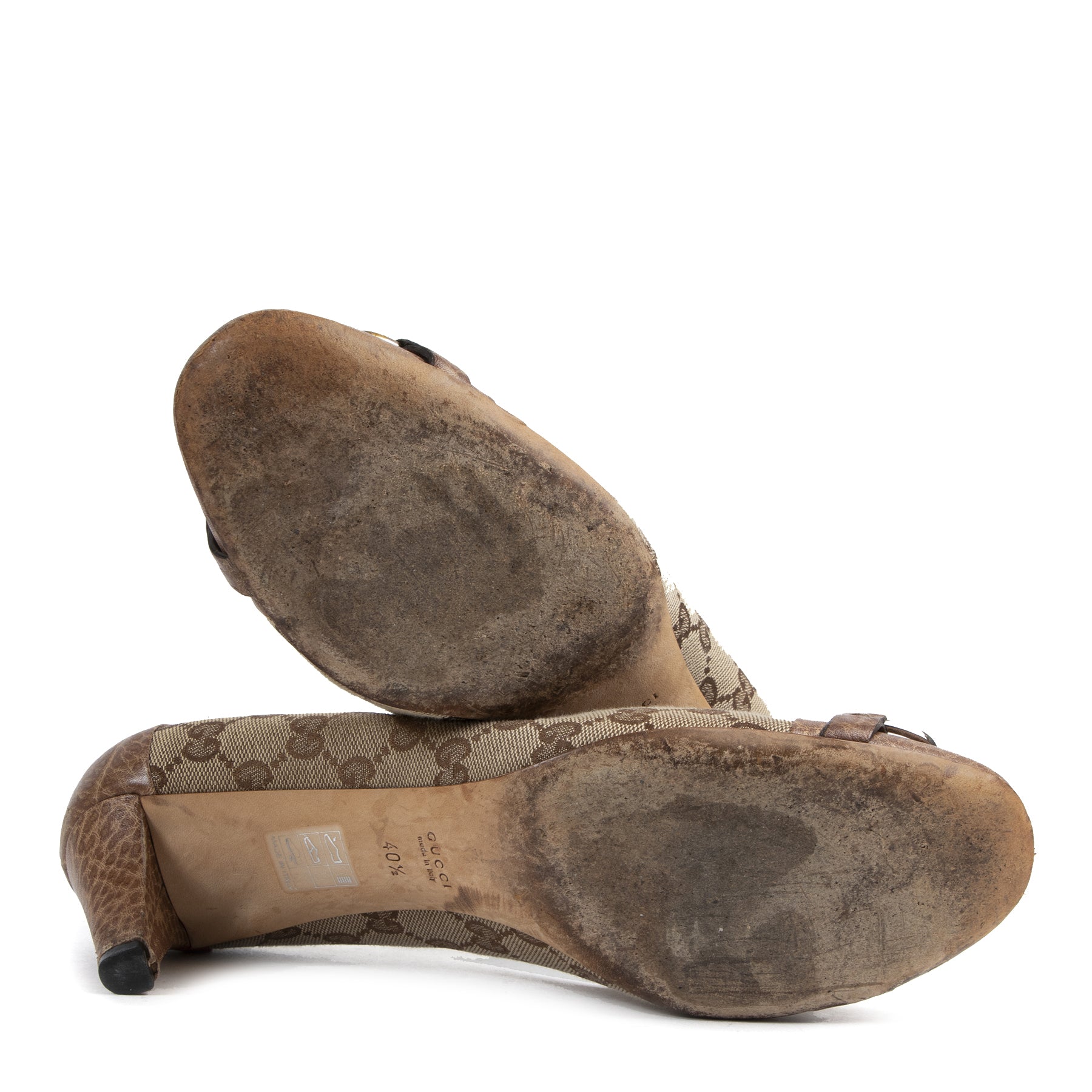 Gucci Monogram Beige Canvas Round-Toe Horsebit Pumps
