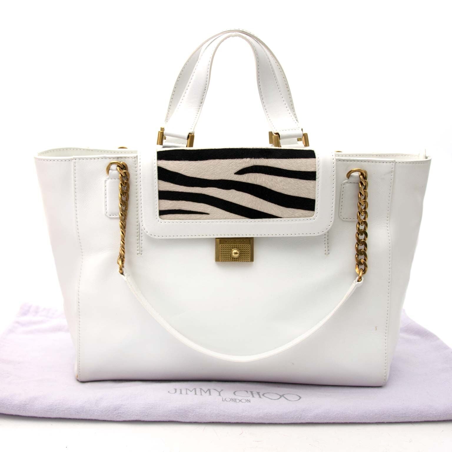 バッグ JIMMY CHOO Deelan Tote Bag White Jimmy Choo Withe Tote bag With Zabra Pattern Flab – Labellov
