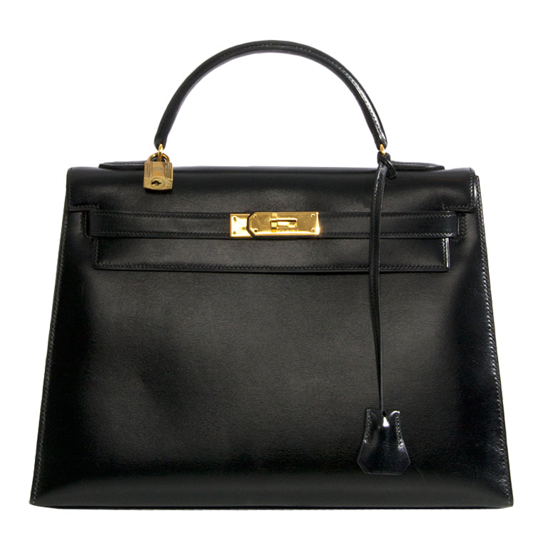 Hermès Vintage Kelly 32 Sellier Black Box Calf GHW