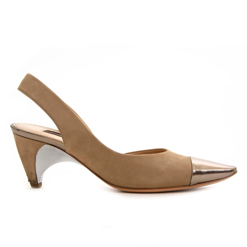 Louis Vuitton Grey Suede Pointed Toe Slingback Pumps - Size 36.